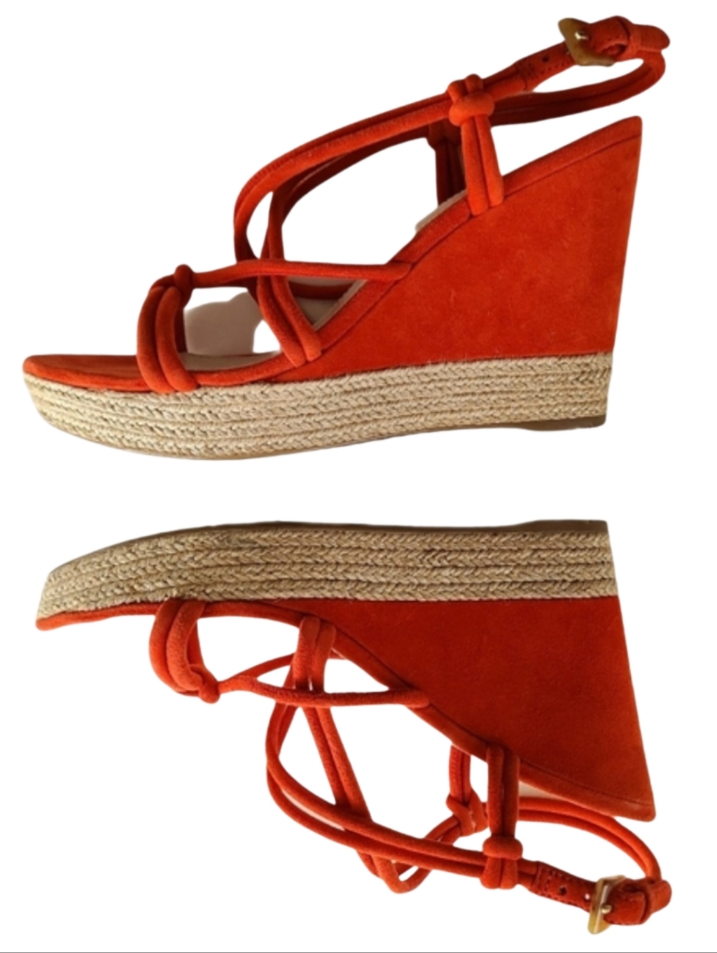 Prada Platform Wedge Espadrille Strappy Sandal Orange-Red Suede 36
